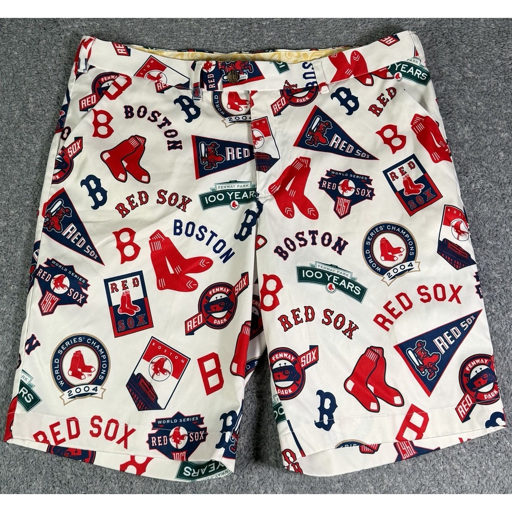 Boston Red Sox Mens 38 Loudmouth Cooperstown Collection MLB AOP Golf Shorts 11"